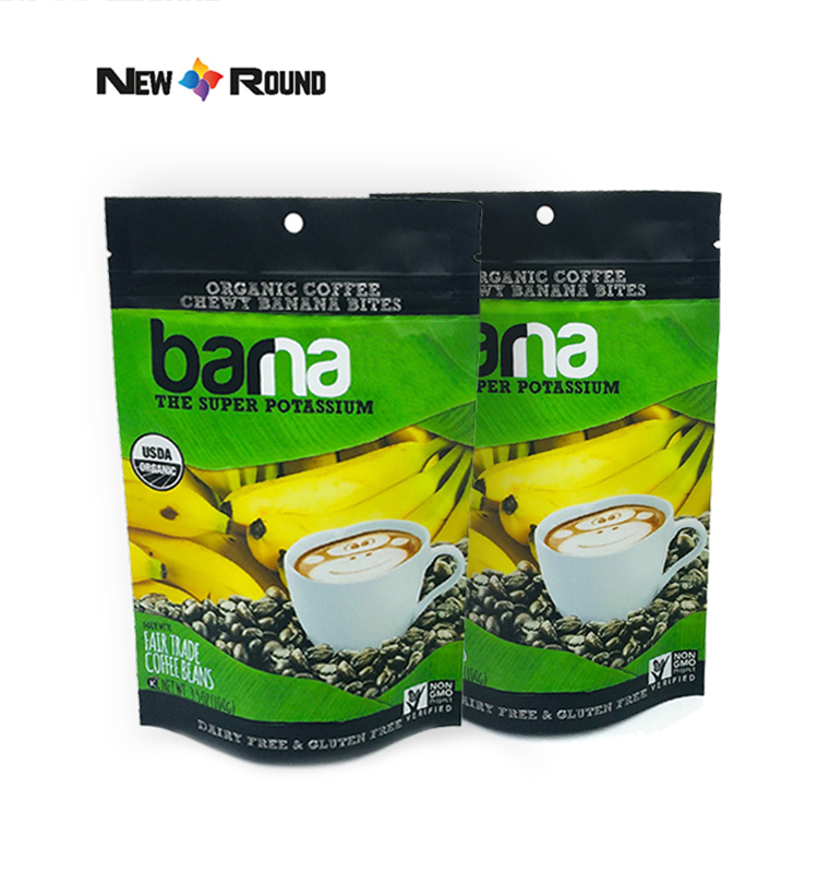 Kundenspezifischer Druck von Snack-Verpackungsbeuteln in Lebensmittelqualität mit laminiertem Bananenchip-Verpackungsdruck