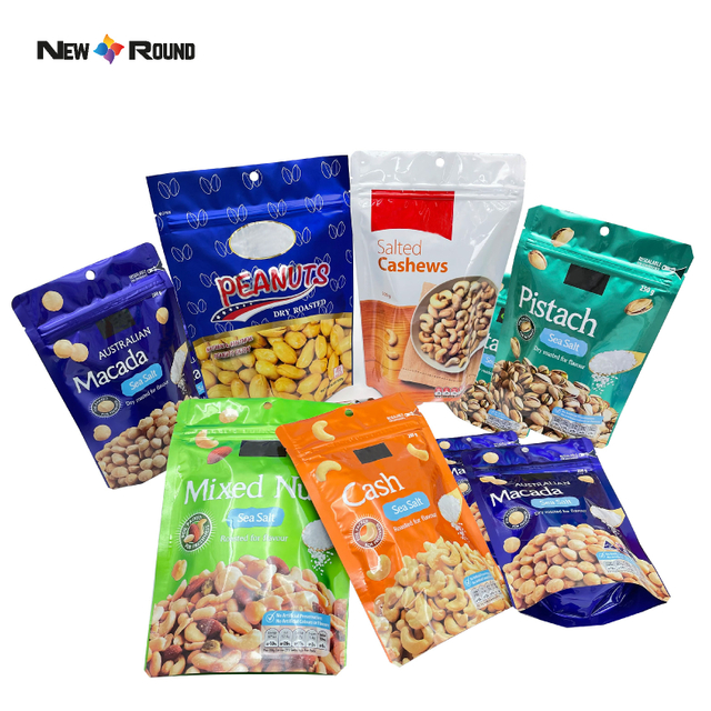 Kundenspezifische wiederverschließbare Kunststoff-Aluminiumfolie für trockene Lebensmittelverpackungen, Standbodenbeutel, Snack-Cashewnüsse-Verpackungsbeutel mit Reißverschluss