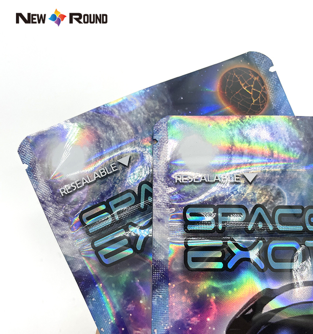 Individuell bedruckte, weiche, kindersichere, geruchssichere, wiederverschließbare 3,5 g holografische Bonbongummis mit Hologramm-Mylar-Beutel