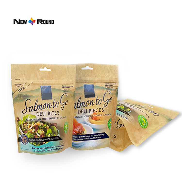 Individuell bedrucktes Logo, Tee-Snacks, Verpackung, Standbeutel, biologisch abbaubare Druckverschlussbeutel aus Kraftpapier, Lebensmittelverpackung aus Aluminiumfolie