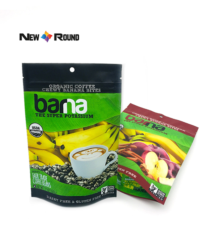 Kundenspezifischer Druck von Snack-Verpackungsbeuteln in Lebensmittelqualität mit laminiertem Bananenchip-Verpackungsdruck