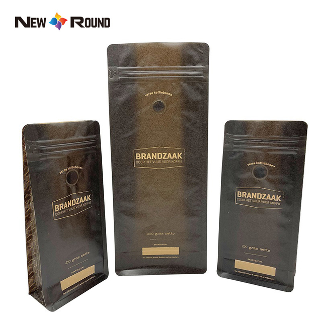 500 g Kraftpapier mit flachem Boden, individuell bedruckte Verpackung, biologisch abbaubar, kompostierbar, leere Bohnenverpackung, Kaffeebeutel mit Ventil