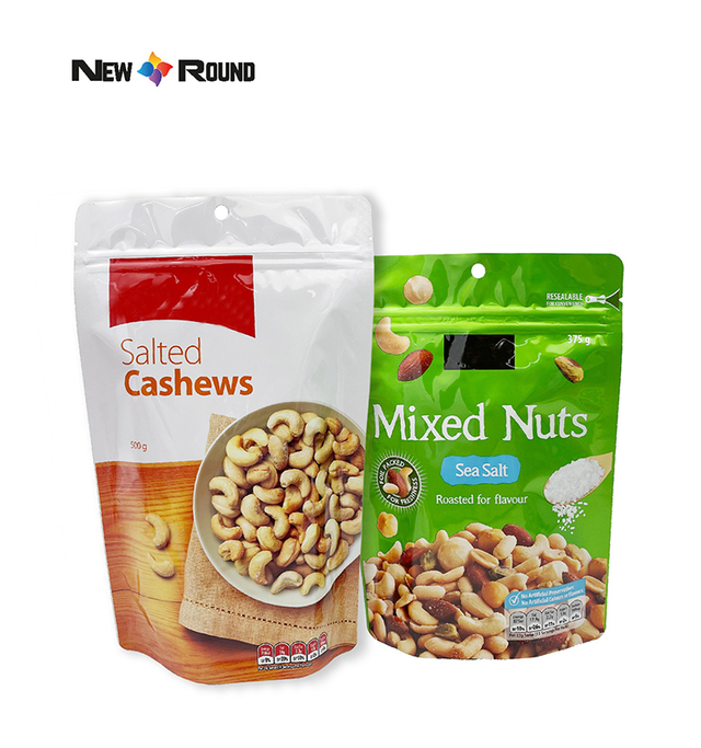 Kundenspezifische wiederverschließbare Kunststoff-Aluminiumfolie für trockene Lebensmittelverpackungen, Standbodenbeutel, Snack-Cashewnüsse-Verpackungsbeutel mit Reißverschluss
