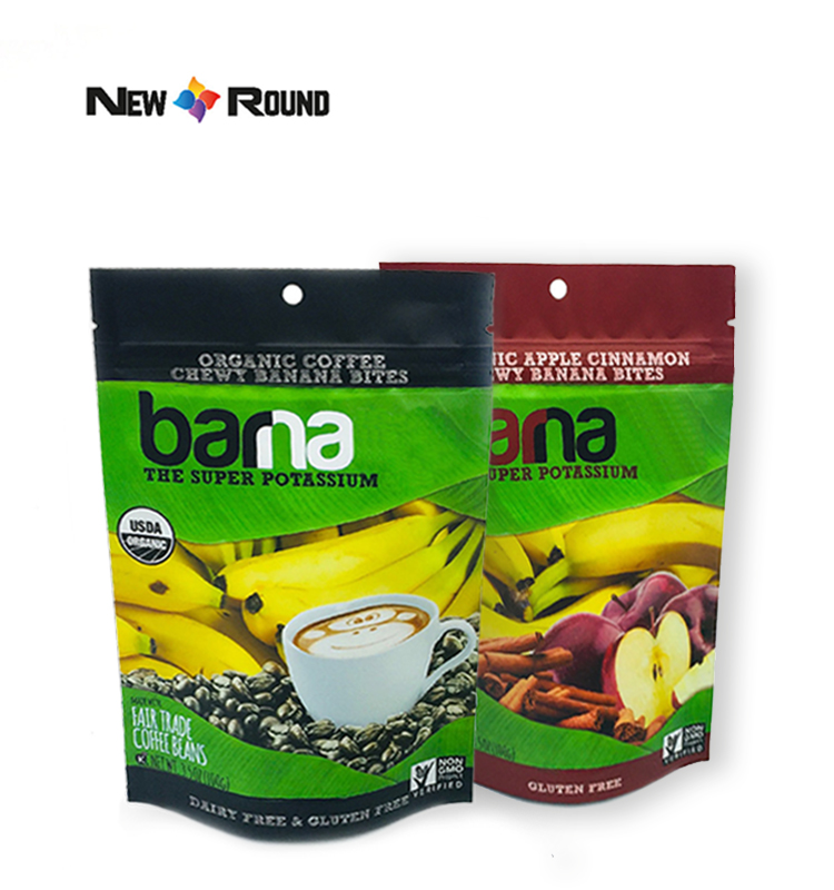 Kundenspezifischer Druck von Snack-Verpackungsbeuteln in Lebensmittelqualität mit laminiertem Bananenchip-Verpackungsdruck