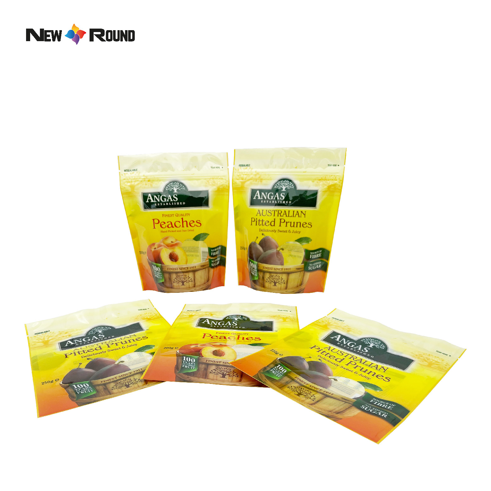Großhandel mit individuellem Logo für Snacks, Mango, Trockenfrüchte, Kunststoffverpackungen, Standbodenbeutel, Trockenlebensmittel-Verpackungsbeutel