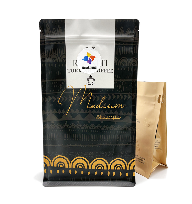 Individuell bedruckte, wiederverschließbare Großhandelsverpackungsbeutel mit flachem Boden und Seitenfalte, Stand-Up-Kaffee-Reißverschlussbeutel 