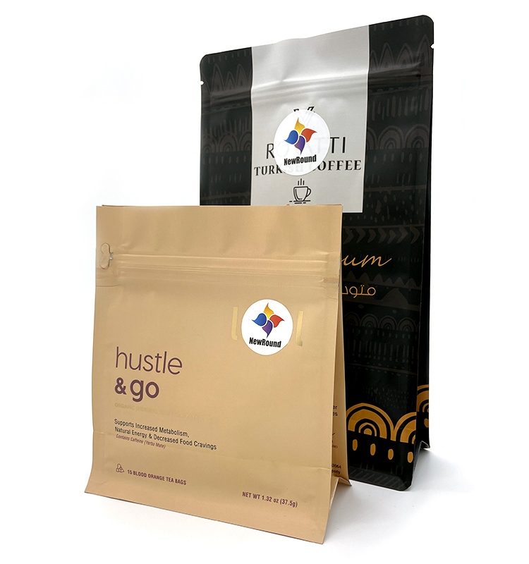 Individuell bedruckte, wiederverschließbare Großhandelsverpackungsbeutel mit flachem Boden und Seitenfalte, Stand-Up-Kaffee-Reißverschlussbeutel 