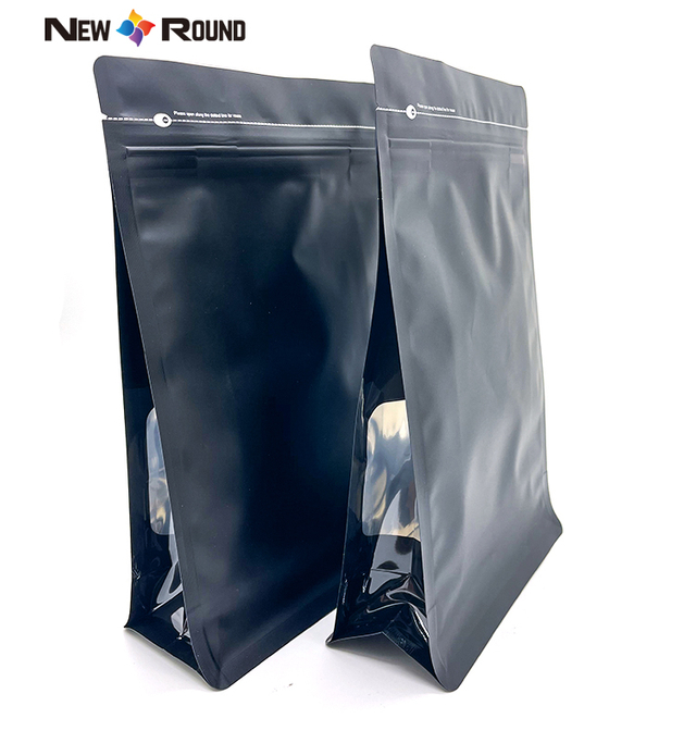 Seitenfalten-Verpackungsbeutel aus Kraftpapier mit flachem Boden, Reißverschluss und Fenster
