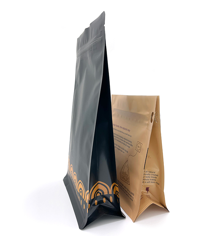 Individuell bedruckte, wiederverschließbare Großhandelsverpackungsbeutel mit flachem Boden und Seitenfalte, Stand-Up-Kaffee-Reißverschlussbeutel 